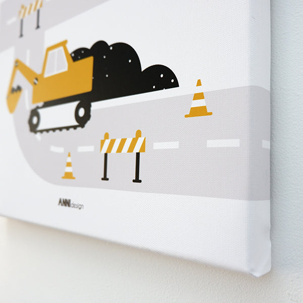 Canvas Graafmachine schilderij 30x30 voor Voertuigen kamer - oker geel