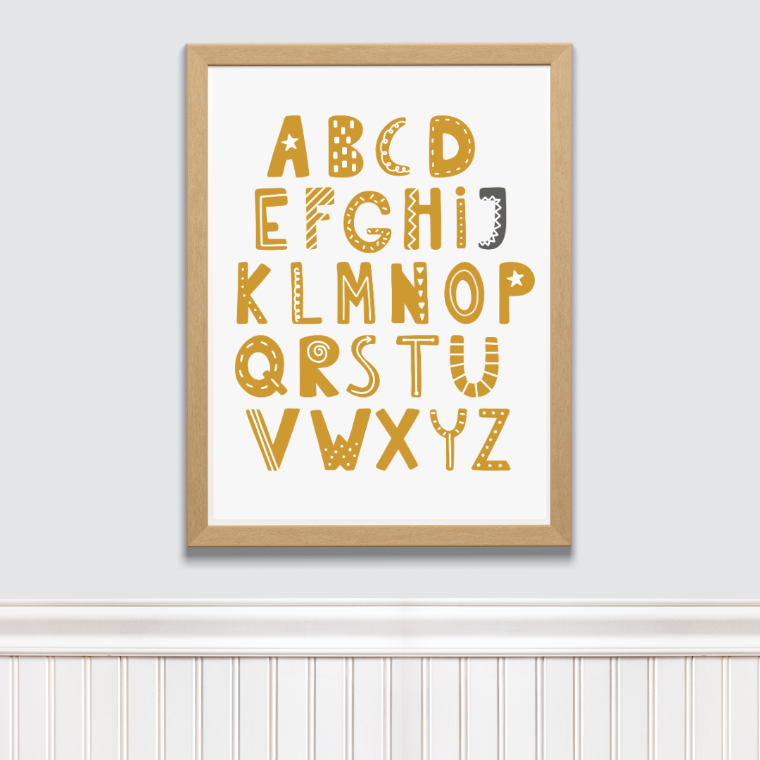 Poster kinderkamer Alfabet ABC letters (diverse kleuren)