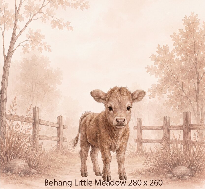 Wandvullend behang Kalfje Little Meadow voor de kinderkamer of babykamer