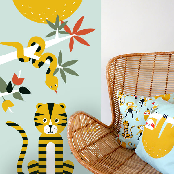 Behangstrook kinderkamer - jungle dieren mint