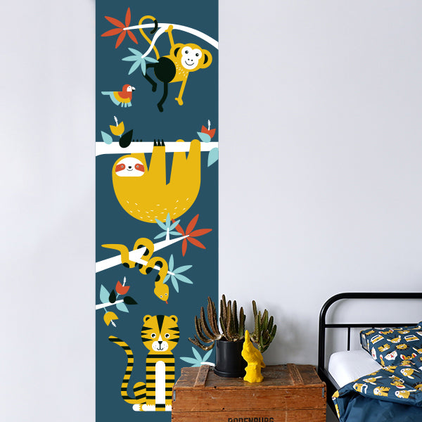 Behangstrook kinderkamer - jungle dieren donker blauw