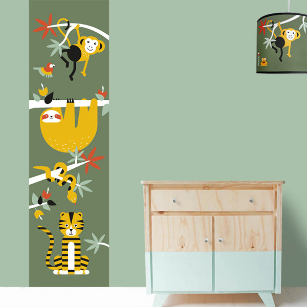 Behangstrook kinderkamer - jungle dieren olijf groen