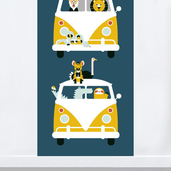 Behangstrook kinderkamer - safari donker blauw