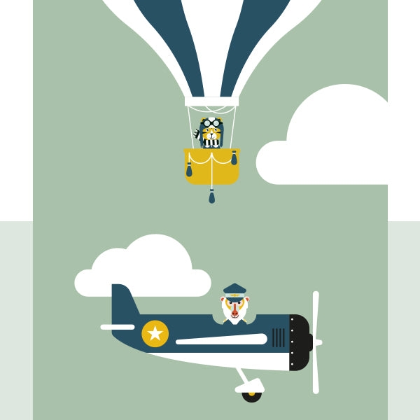 Behangstrook kinderkamer - vliegtuig piloot bleek groen