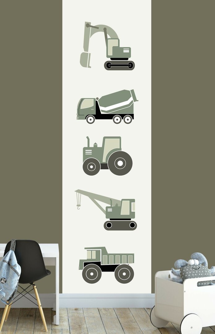 Behangstrook kinderkamer - voertuigen olijfgroen