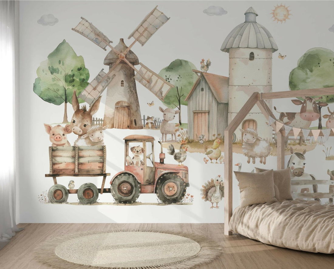 Wandvullend behang boerderij kinderkamer