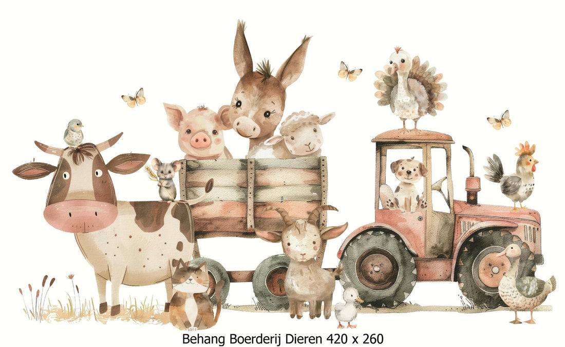Wandvullend behang tractor - boerderij kinderkamer
