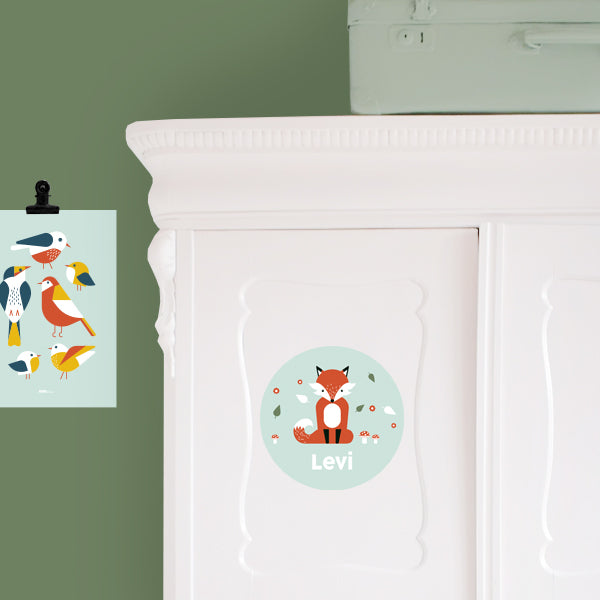 Deursticker rond Vos met naam - mint