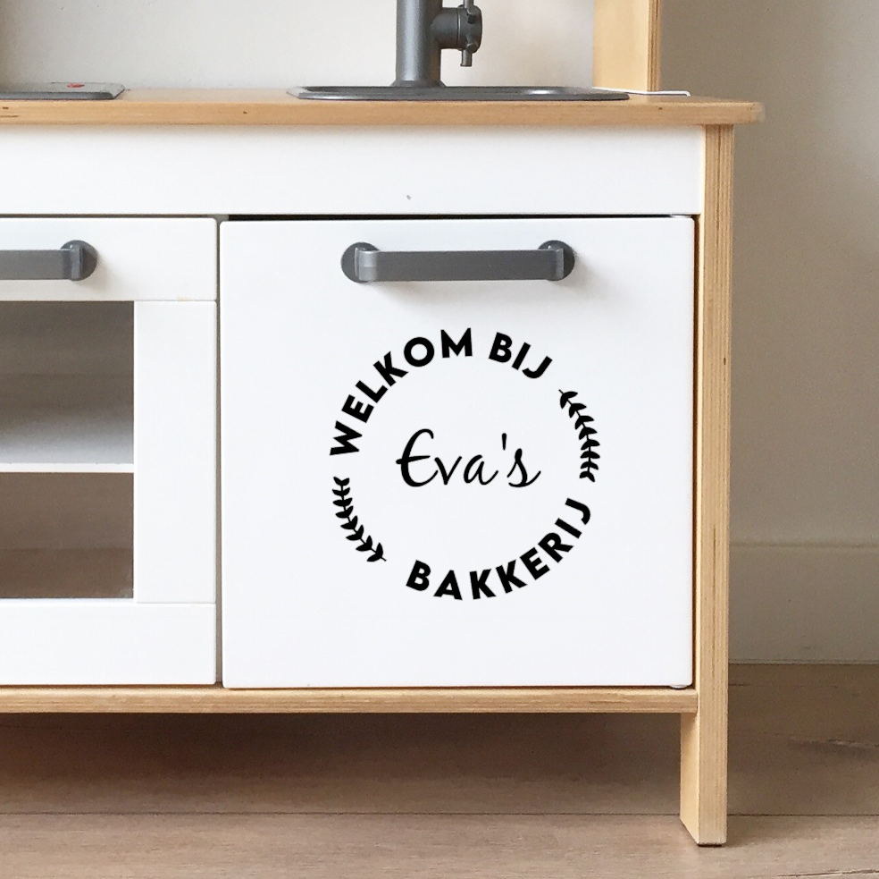 Kinderkeuken - speelkeuken banner sticker gepersonaliseerd (cirkel)