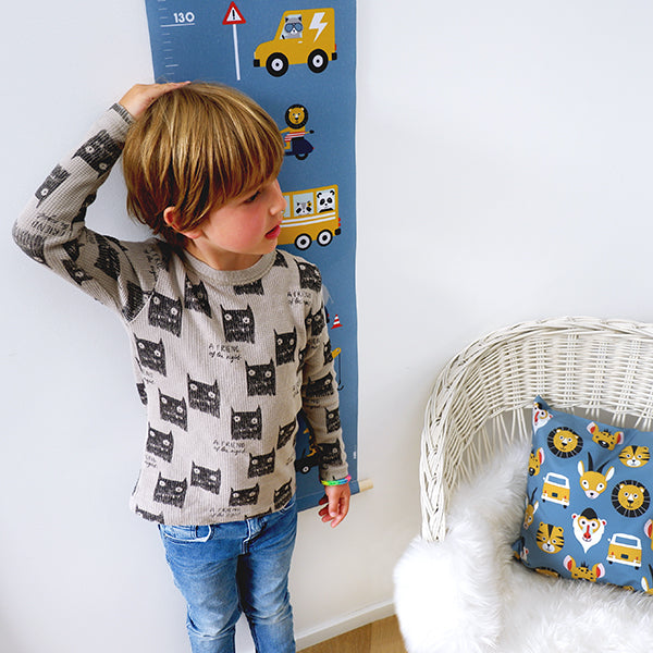 Groeimeter textielposter dieren onderweg - jeansblauw