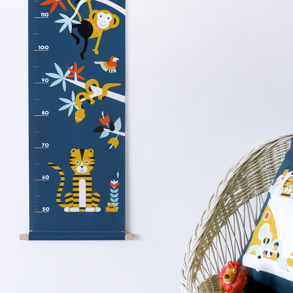 Groeimeter textielposter jungle - donkerblauw
