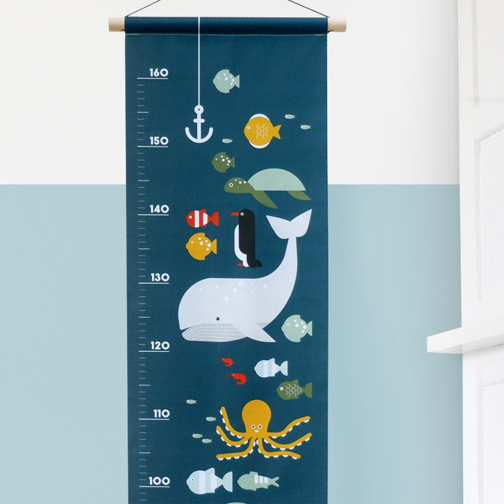 Groeimeter textielposter onderwater wereld - donkerblauw