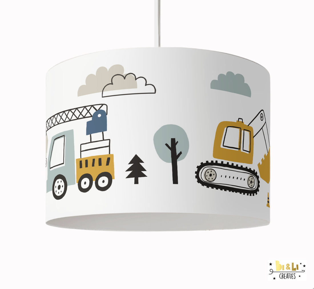 Lamp Voertuigen kinderkamer met oker, blauw en grijs