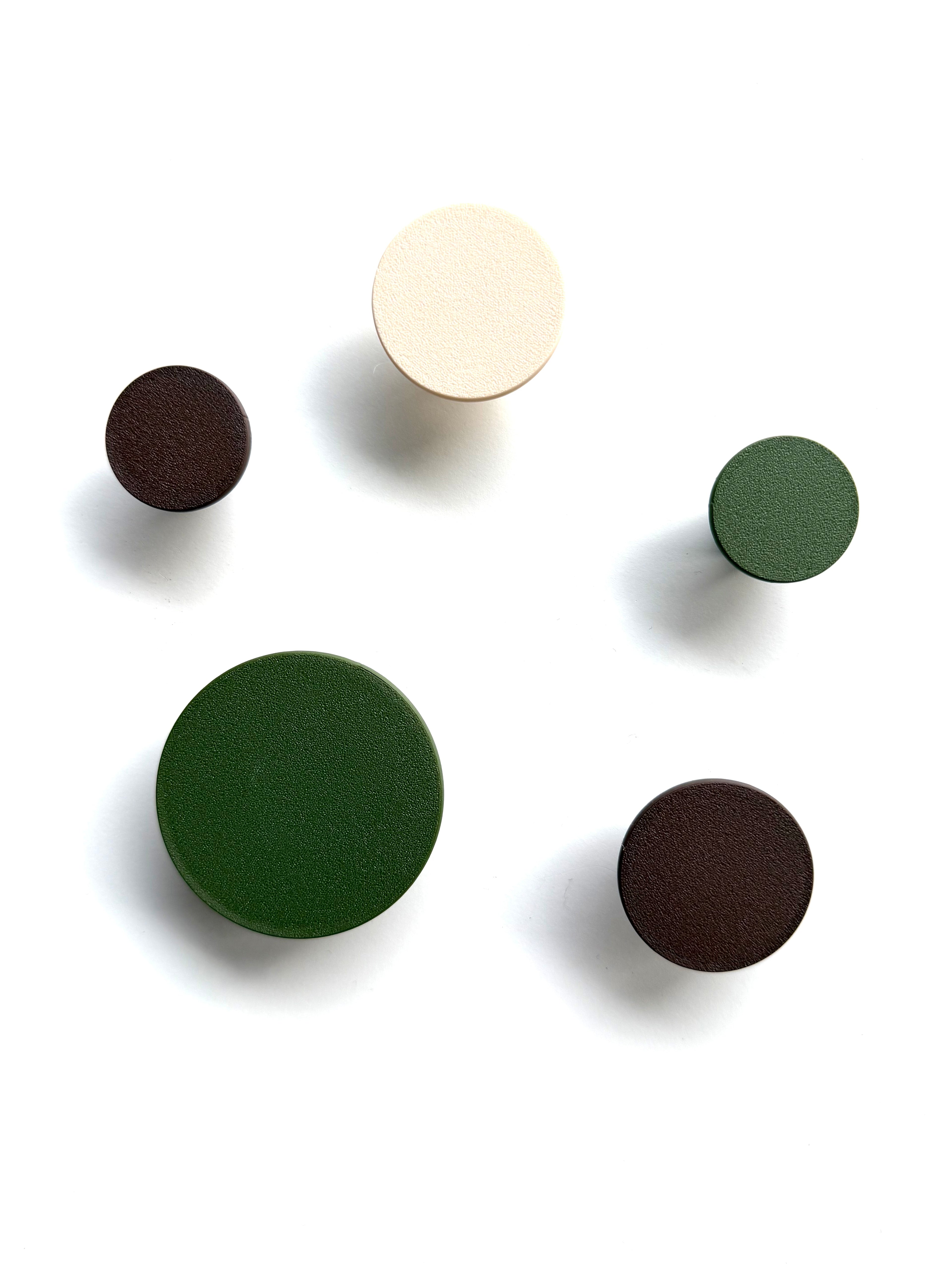 Set wandknopjes wandhaakjes groen-bruin-beige