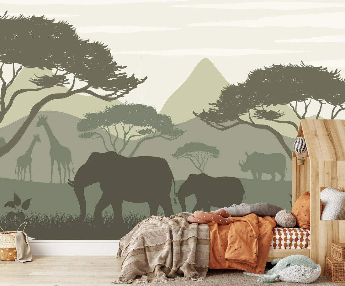 Behang safari kamer - jungle kinderkamer groen
