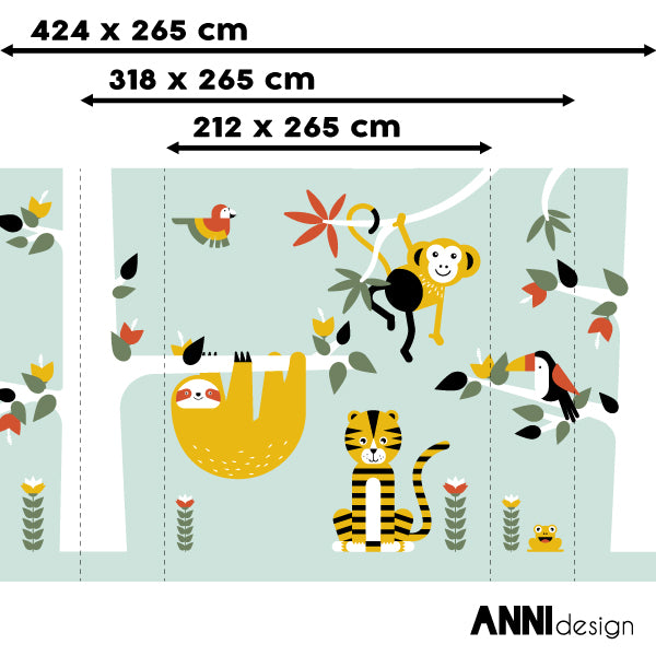 Behang Jungle kinderkamer 3 maten in old green
