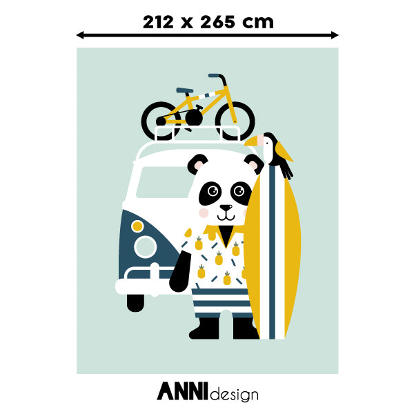Behang Surf dude Panda kinderkamer old green