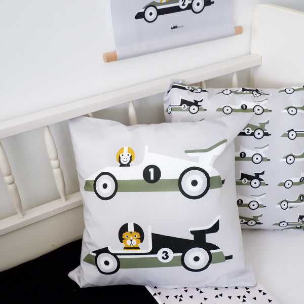 Kussen kinderkamer raceauto F1 - grijs (inclusief binnenkussen)