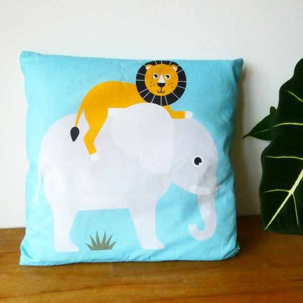 Kussen kinderkamer Olifant WildLife - blauw (inclusief binnenkussen)
