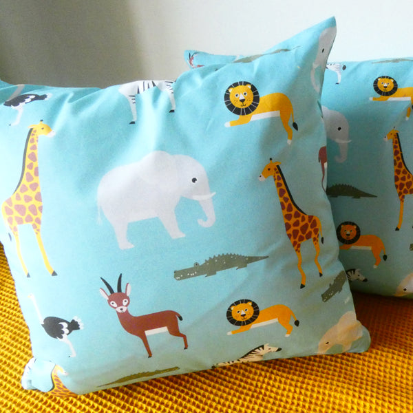 Kussen kinderkamer Zebra WildLife - blauw (inclusief binnenkussen)