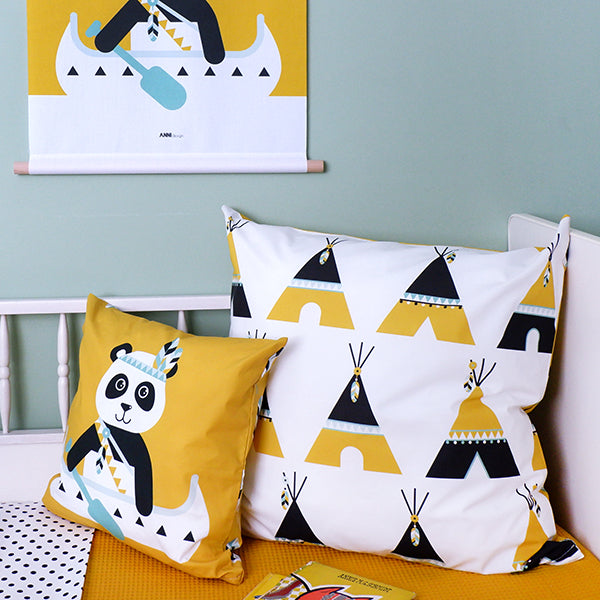 Kussen XL jongenskamer Tipi tenten Indiaan - oker geel