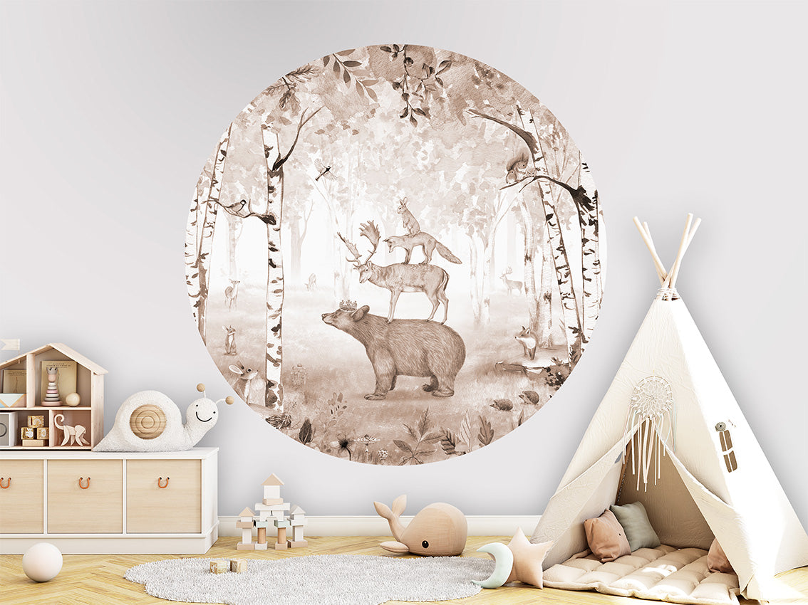 Muursticker Bear King 100cm rond - Kikki Belle