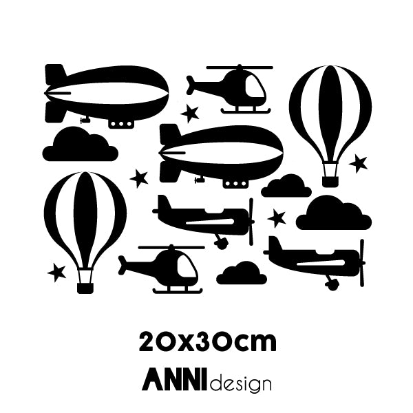 Muurstickers Vliegtuig Luchtballon Helikopter Zeppelin