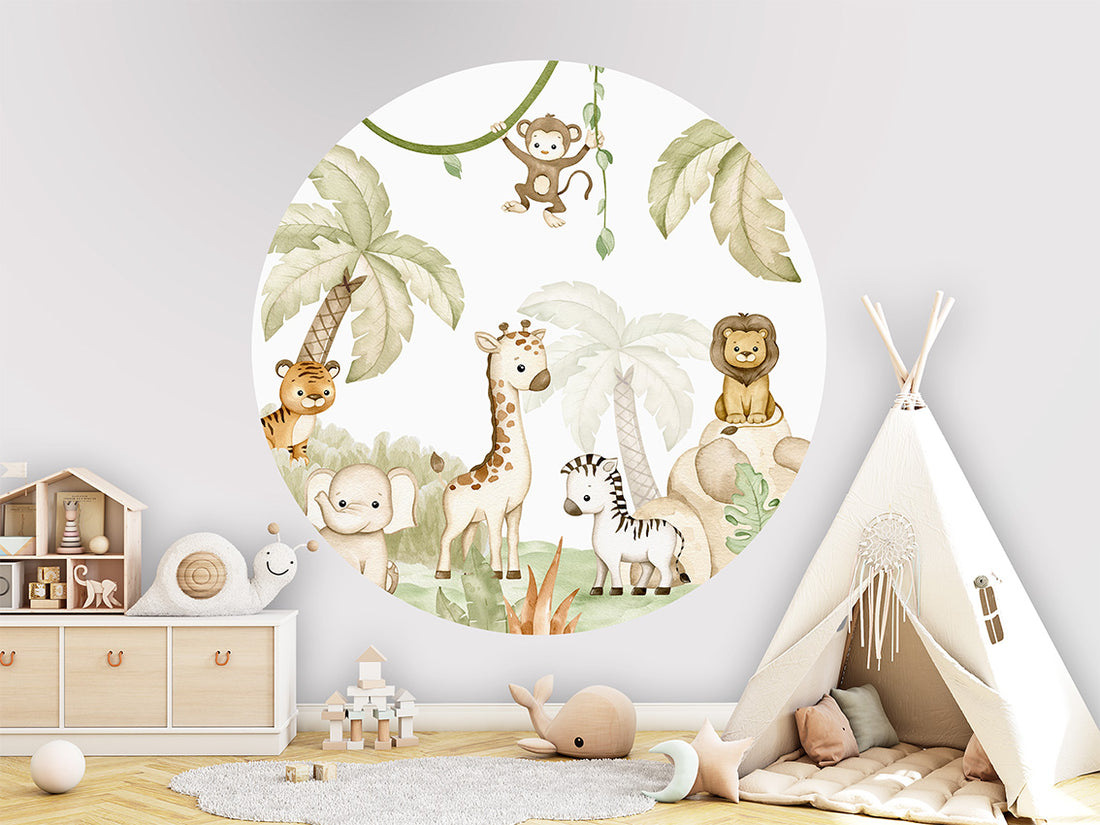 Muursticker Savannah Joy 100cm rond - Oliver Robins