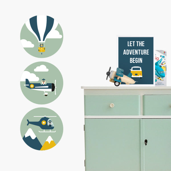 Muursticker set rond - piloot (bleek groen)