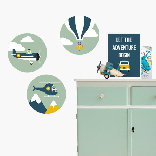 Muursticker set rond - piloot (bleek groen)