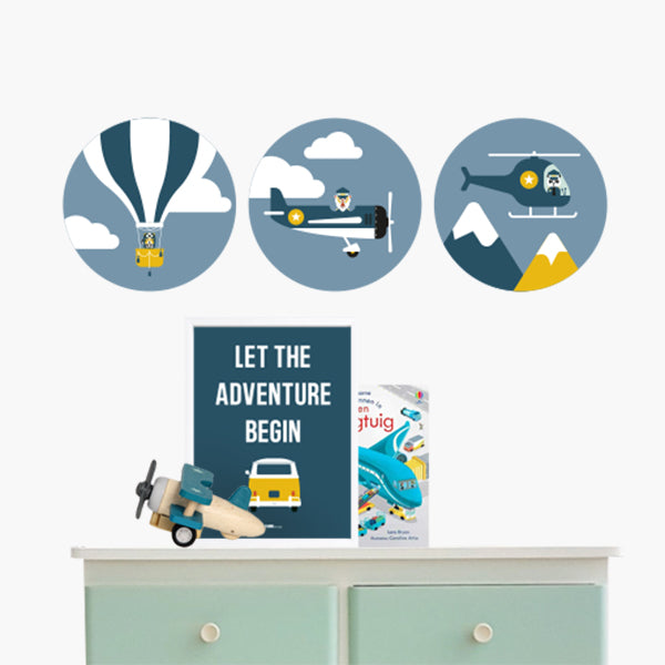 Muursticker set rond - piloot (jeans blauw)