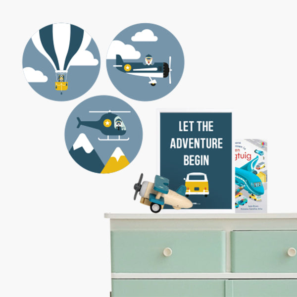 Muursticker set rond - piloot (jeans blauw)