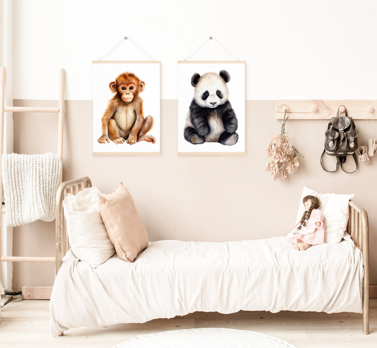 Poster set Aap en Panda Safari dieren - kinderkamer