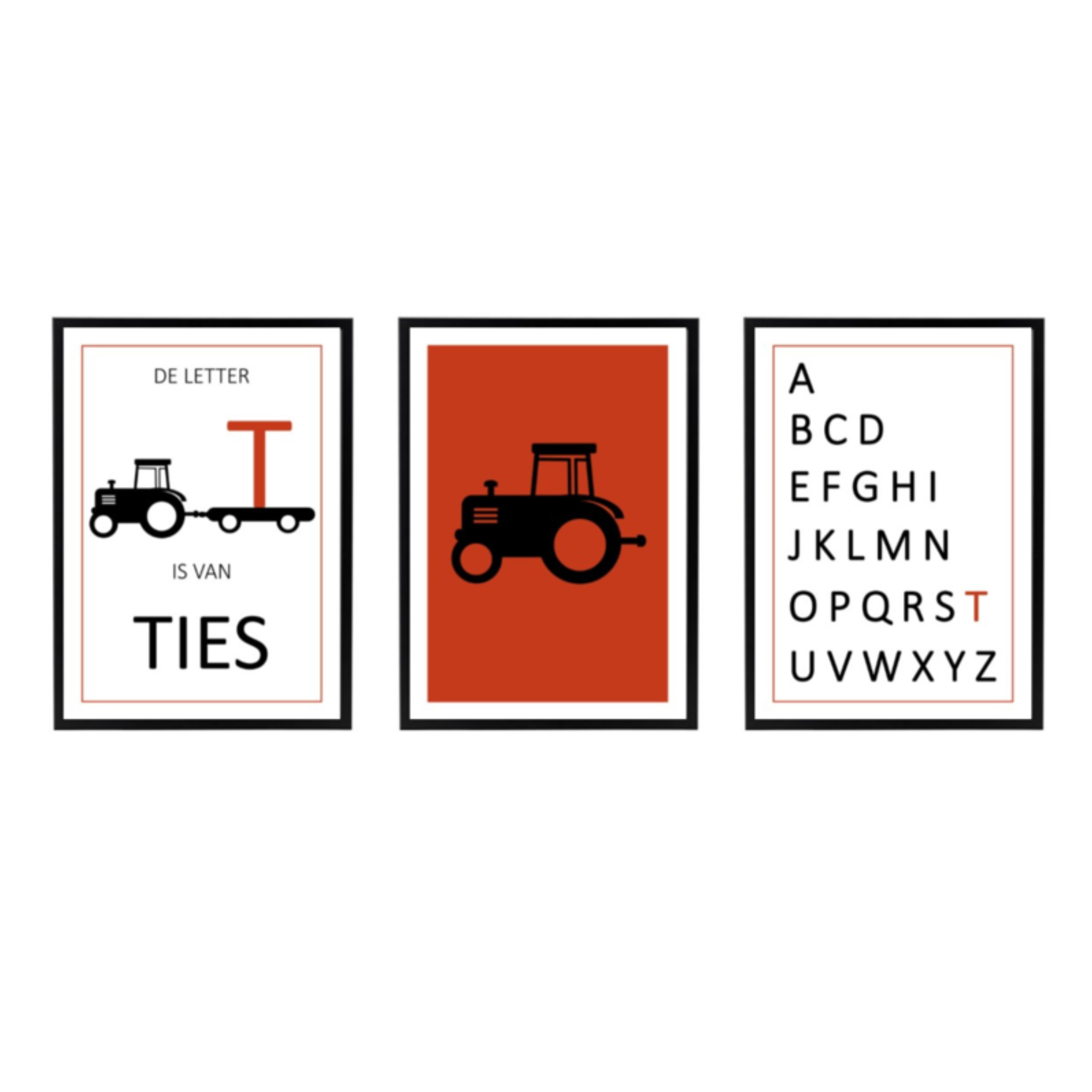 Naam posterset tractor + alfabet (diverse kleuren)