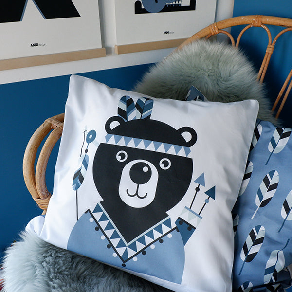 Kussen kinderkamer Beer Indiaan - jeans blauw (inclusief binnenkussen)