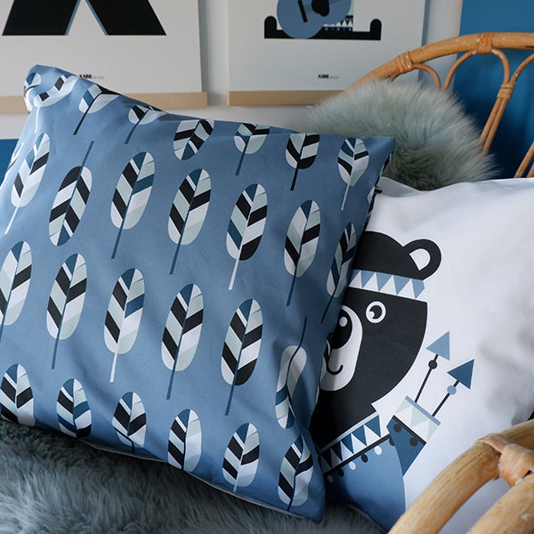 Kussen kinderkamer Beer Indiaan - jeans blauw (inclusief binnenkussen)