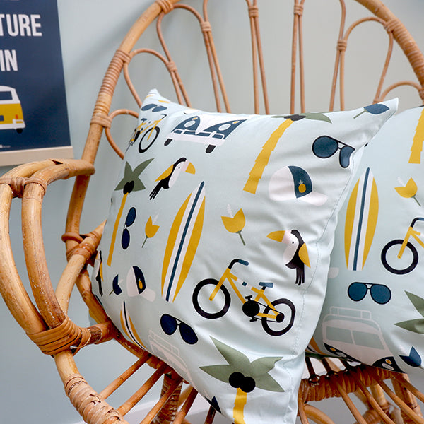 Kussen kinderkamer Panda Surf Dude - mint (inclusief binnenkussen)