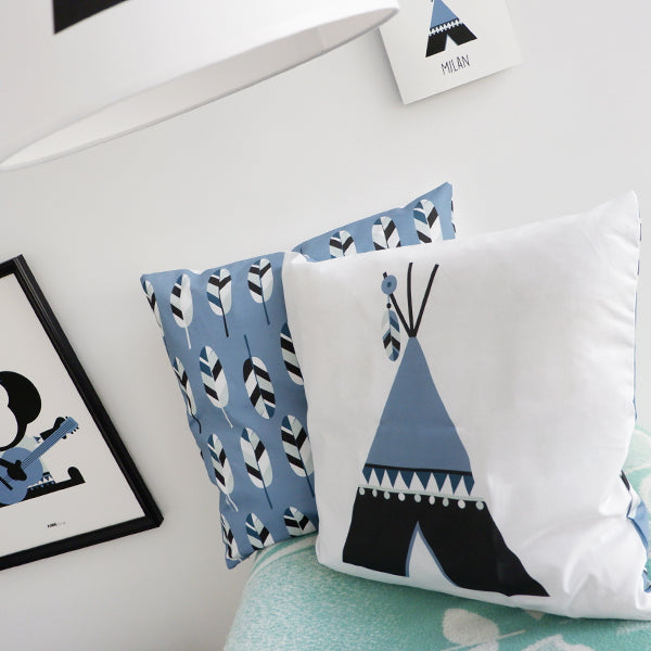 Kussen kinderkamer Tipi tent Indiaan - jeans blauw (inclusief binnenkussen)
