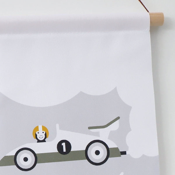 Textielposter kinderkamer raceauto - grijs met olijf groen 30x40 cm