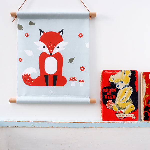 Textielposter kinderkamer Vos - mint