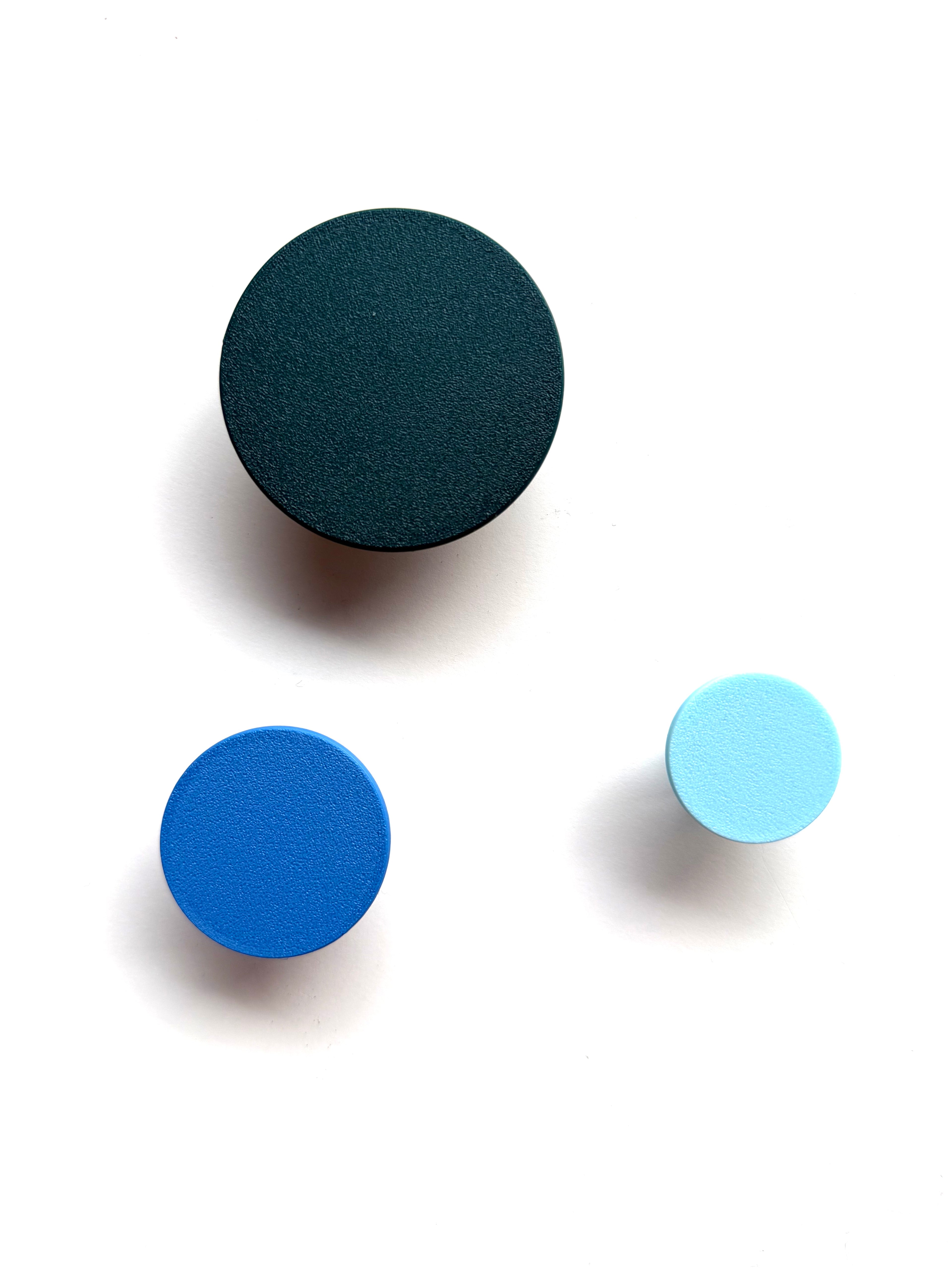 Set wandknopjes wandhaakjes licht blauw-blauw-petrol