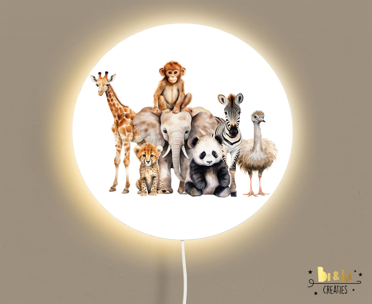 Wandlamp rond Safari Dieren kinderkamer
