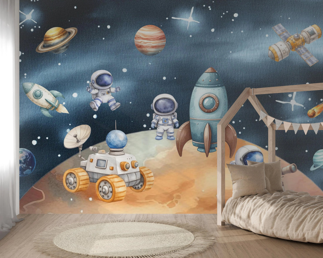 Wandvullend behang ruimtevaart slaapkamer - space kinderkamer
