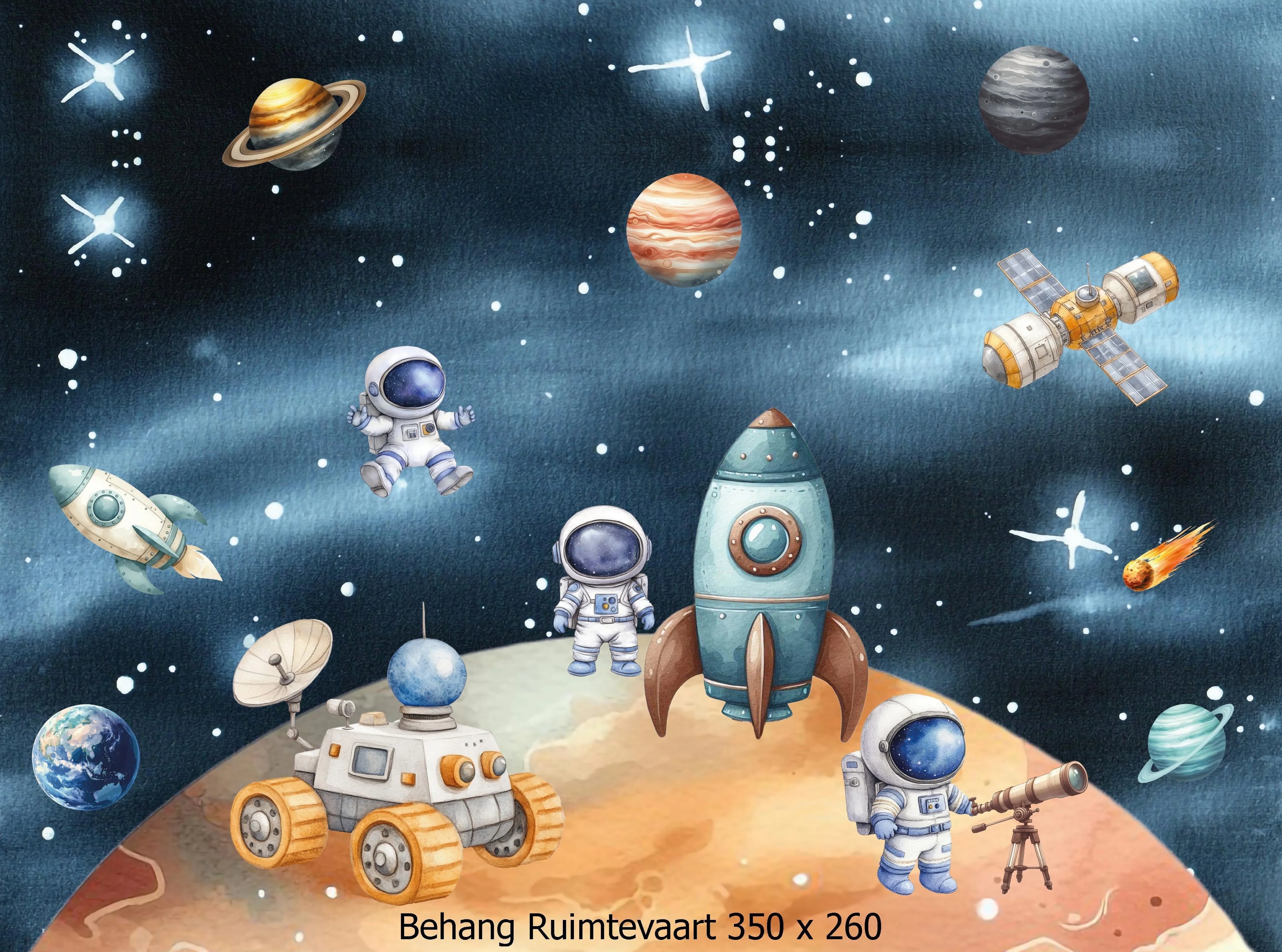 Wandvullend behang ruimtevaart slaapkamer - space kinderkamer