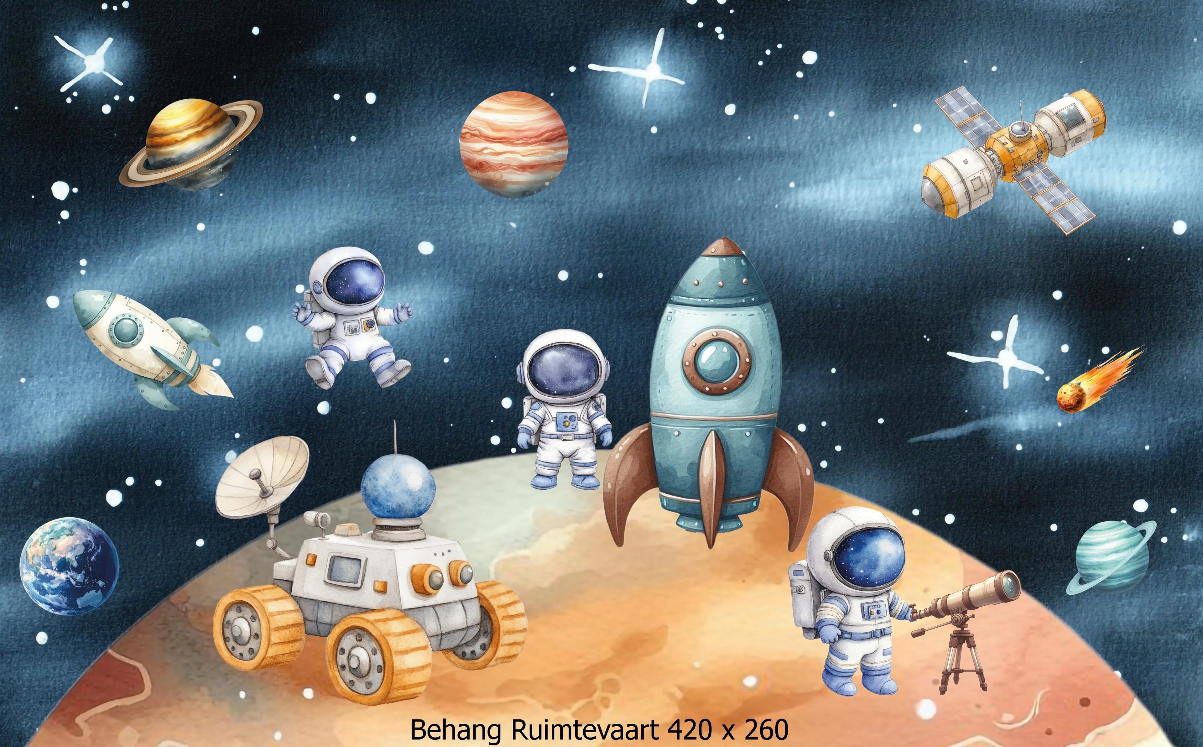 Wandvullend behang ruimtevaart slaapkamer - space kinderkamer