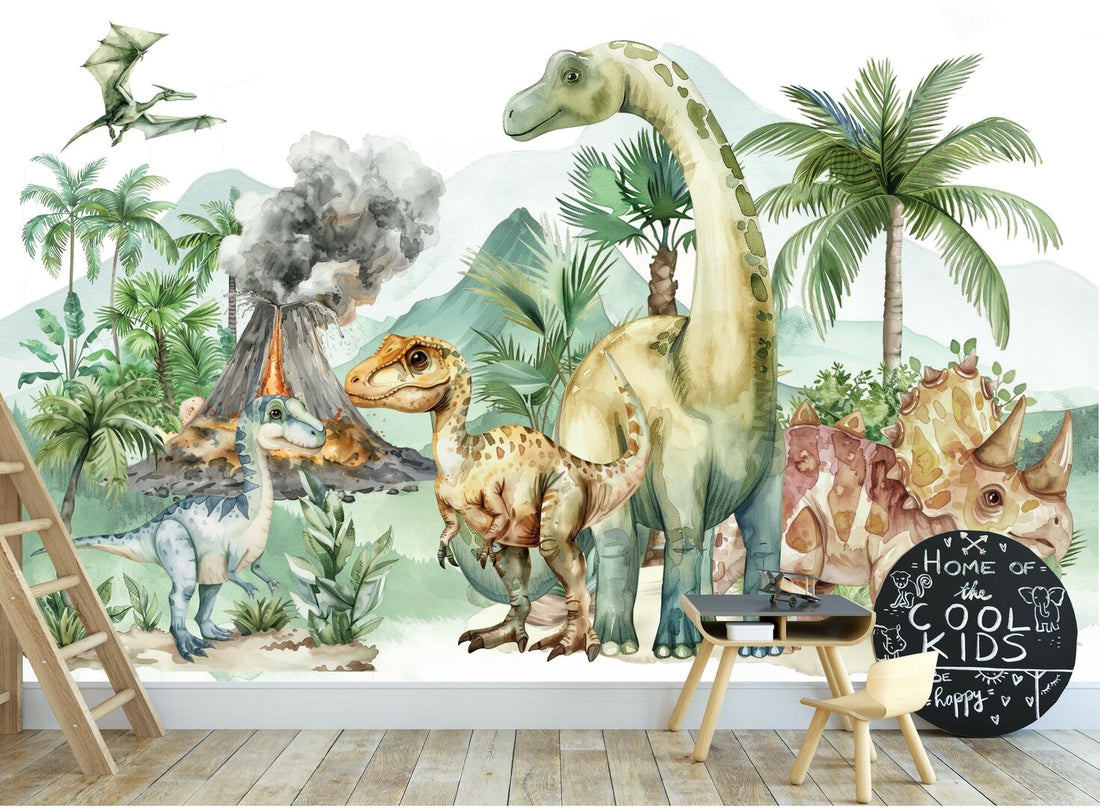 Wandvullend behang dinosaurussen - dino kinderkamer