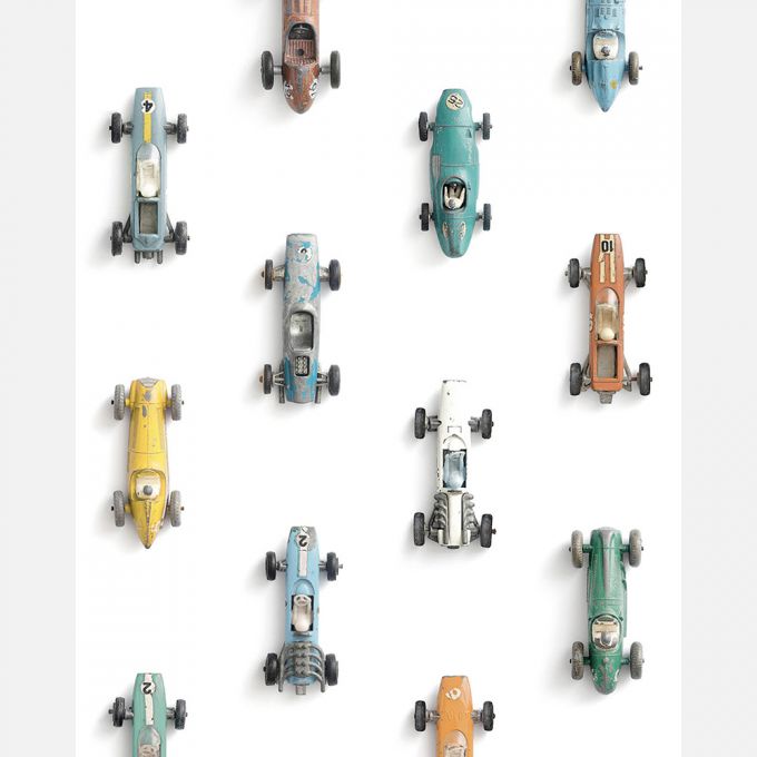 Vintage raceauto behang - wit