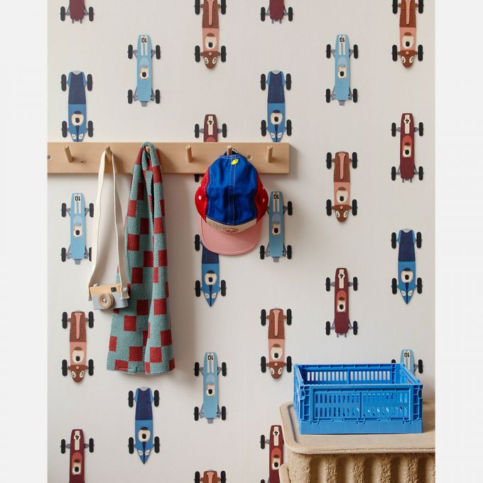 Raceauto behang - crème