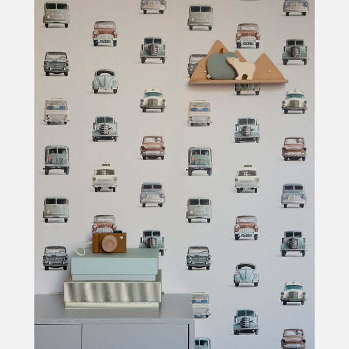 Vintage auto behang - lichtgrijs