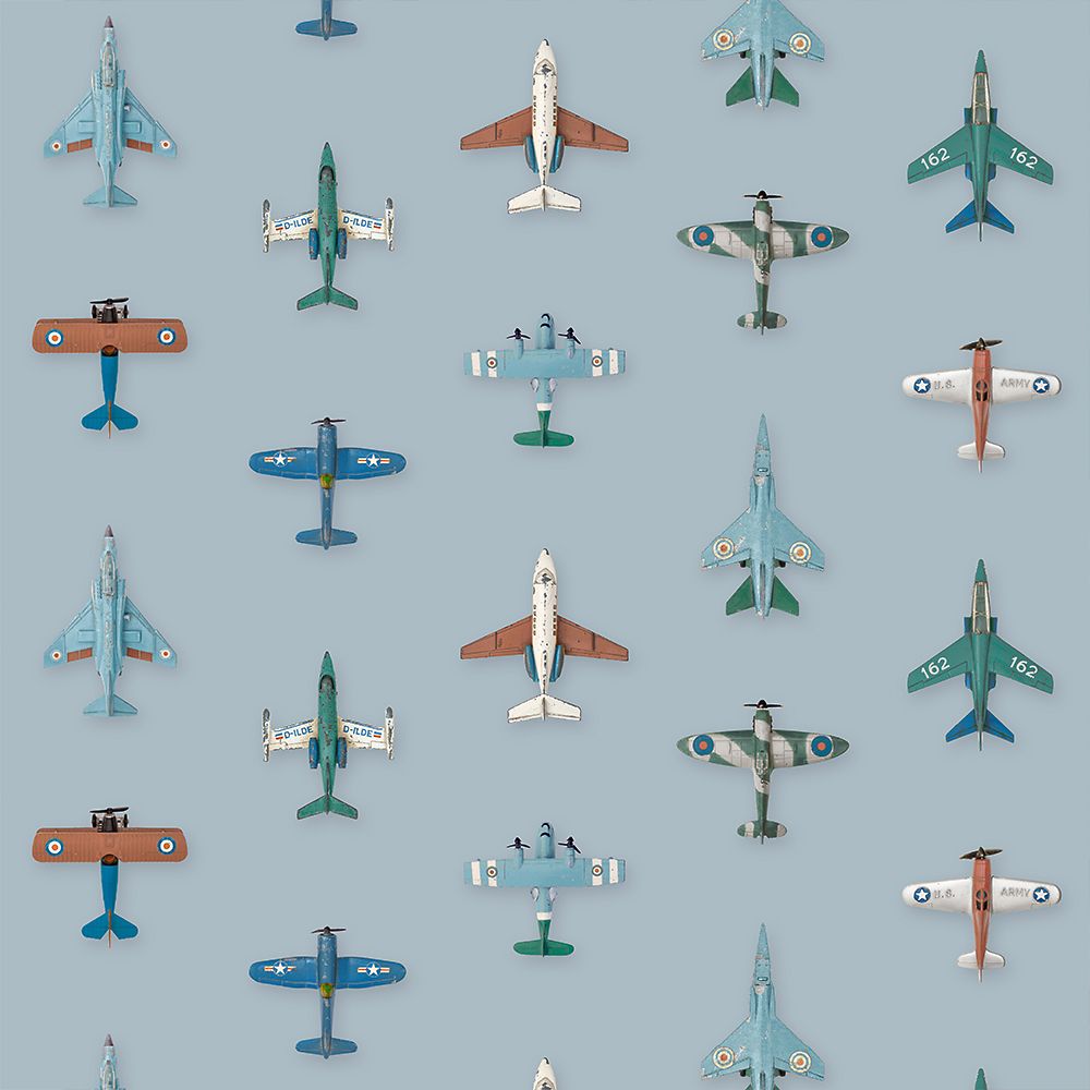 Vliegtuigen behang - lichtblauw